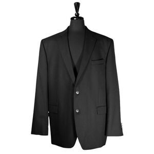 Stafford Mens Blazer Black 100% Wool 2 Button Classic Fit Jacket Sport Coat 48L